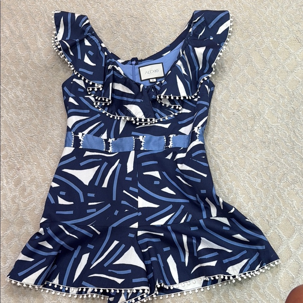 Alexis Striped romper  in Navy and Light Blue